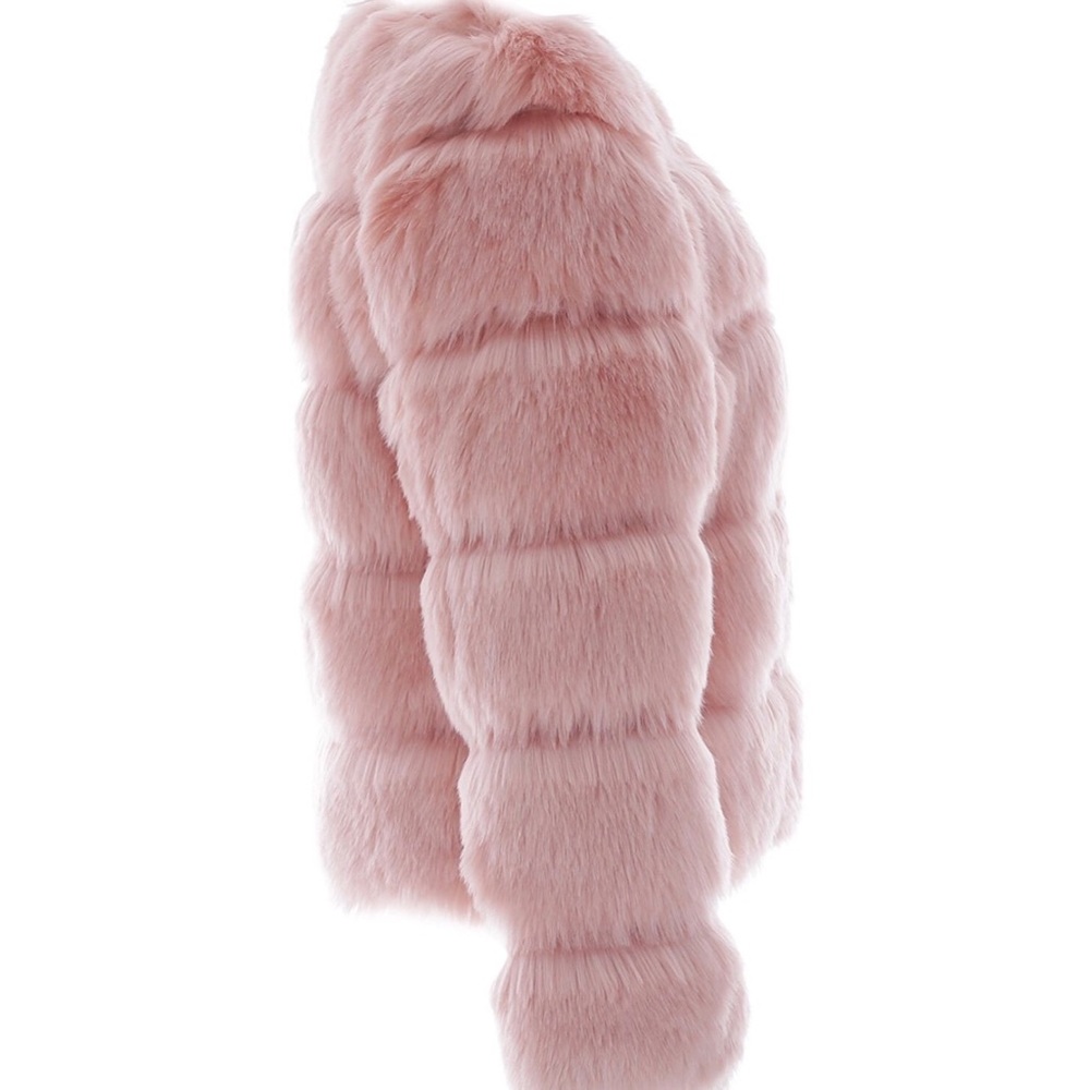 ‘Danica’ Pink Fluffy Faux Fur Coat - Picture 3 of 5